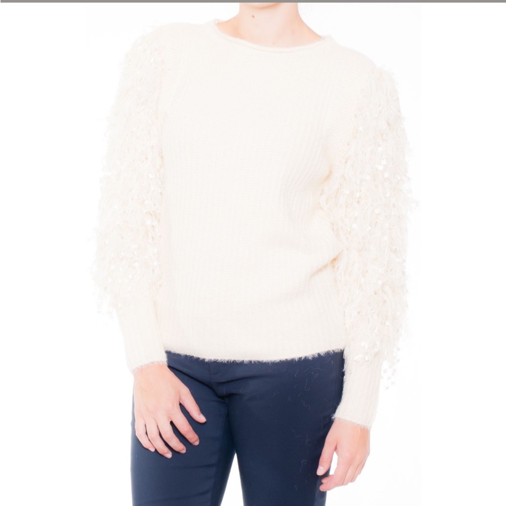 Molly Bracken Cream Sweater with Textured Sleeves in size medium large